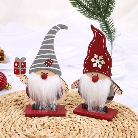 Ornamenti Gnomi Di Natale Decorazioni Tomte In Legno Con Barba In Pelliccia Sintetica Cappello A Righe Con Fiocchi Di Neve