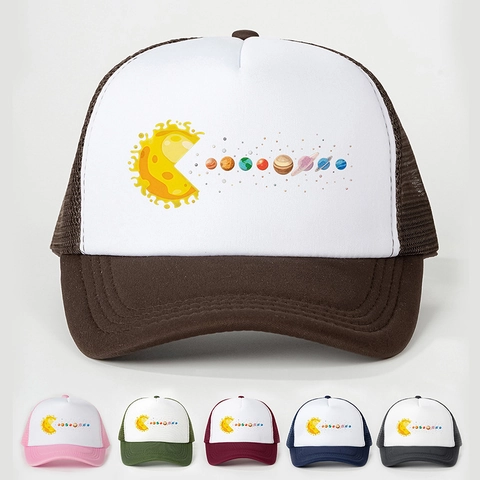 Trucker Hat Mesh Baseball Cap Creative Solar System Sun Print Adjustable Outdoor Sun Protection Sport Unisex Polyester