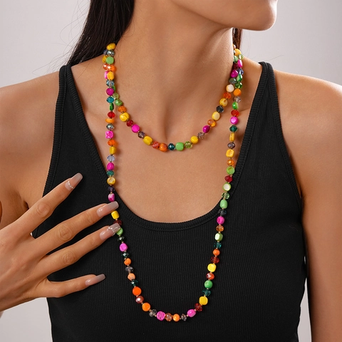Collar Largo De Cuentas Bohemio Con Piezas De Concha Irregulares Y Cuentas De Vidrio De Cristal Estilo De Vacaciones En La Playa Para Mujeres