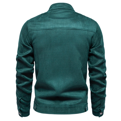 Men Jacket Faux Suede Stand Collar Solid Color Casual Slim Fit Zipper Outerwear Fashion Workwear Coat For Autumn Winter