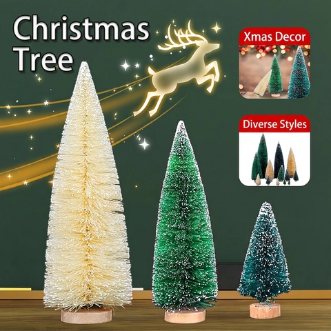 Mini Künstlicher Weihnachtsbaum Holzsockel Schneebeflockt Frostig Tischdekoration Festliche Party Dekoration Kleiner Kiefer