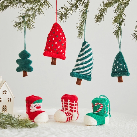 Ornamenti Appesi Per Albero Di Natale In Lana A Maglia A Pois Rigati Fatti A Mano Per Decorazione Festa