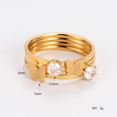 Anillo Apilable De Mariposa Multicapa De Acero Inoxidable 304 Con Circonita Cúbica Moda Minimalista Mujer