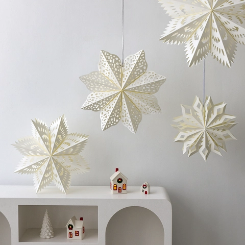 Ornamenti Appesi Stella Di Carta Bianca Taglio Laser Cavo Fiocco Di Neve Pieghevole Arredamento Festa Di Natale Matrimonio Nordico Minimalista