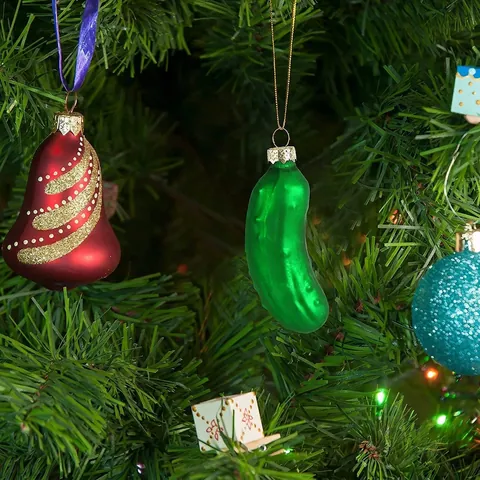 Blown Glass Christmas Pickle Ornament Green Simulation Cucumber Hanging Decoration Holiday Tree Tradition Novelty Decor