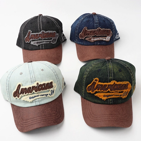 Cappello Da Baseball Vintage Retrò Americano Denim Camoscio Patchwork Americana Ricamo Lavato Regolabile