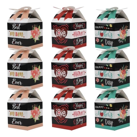 Muttertag Geschenkbox Papier Süßigkeiten Verpackung Blumenmuster Streifen Design Schmetterlingsverschluss Für Mama
