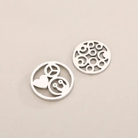 Stainless Steel Hollow Round Pendants DIY Jewelry Accessories For Necklace Earring Making Geometric Peace Heart Design