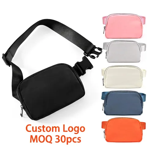 Riñonera De Pecho Para Hombre Nailon Impermeable Bolsa De Cintura Deportiva Correa Ajustable Color Sólido Carrera Viaje