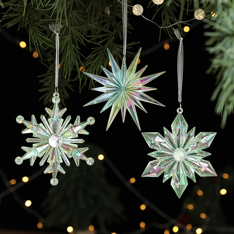 Ornamenti Appesi Di Natale Acrilico Iridescente Trasparente Fiocco Di Neve Renna Stella Decorazione Albero Festa Casa