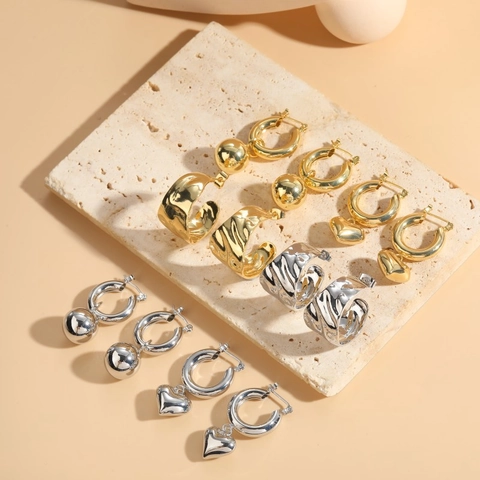 Orecchini A Cerchio Geometrici In Rame Cuore Sfera Irregolare Testurizzato Per Donna Accessorio Elegante Minimalista
