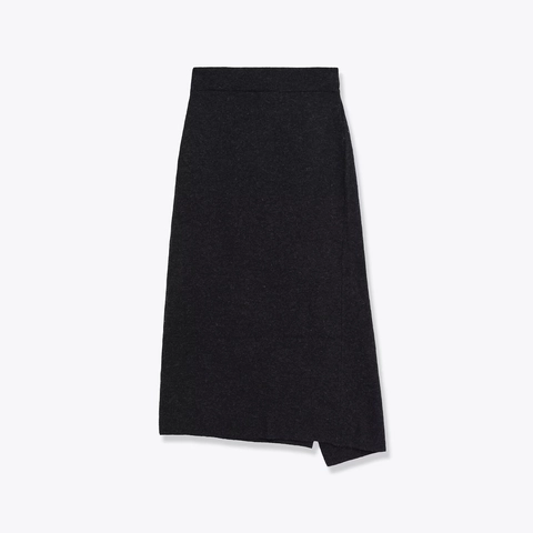 Women Knit Midi Skirt Asymmetric Hem Wrap Style Polyester Streetwear Fashion Button Decor Solid Color