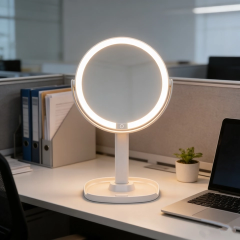LED Kosmetikspiegel Mit Vergrößerndem Doppelseitigem Design Touch-Steuerung USB Aufladbar Schreibtisch Schminkspiegel Aufbewahrungsfuß