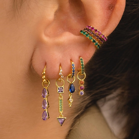 Colorful Water Drop Zircon Huggie Hoop Earrings For Women Copper Geometric Minimalist Dainty Jewelry