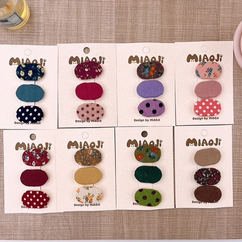 Barrettes à Cheveux BB Ovales en Tissu à Fleurs et Pois pour Enfants Filles Fait à la Main Style Pastoral Accessoires
