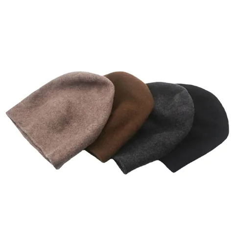 Pure Wool Slouchy Beanie Hat For Women Winter Warm Soft Knitted Solid Color Casual Skull Cap