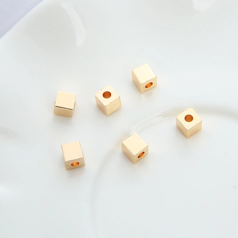 Cube Spacer Beads 14K Gold Filled Smooth Square Copper Loose Beads For DIY Jewelry Making Handmade Bracelets Necklaces