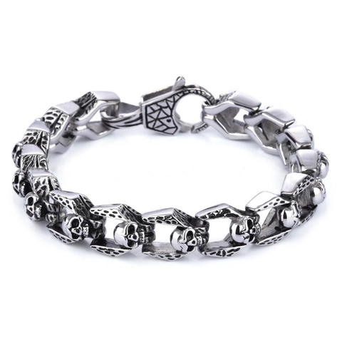 Bracciale A Maglie Con Teschio In Acciaio Inossidabile Gioielli Retro Gothic Punk Hip Hop Da Uomo