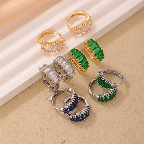 Mode Baguette Schliff Zirkon Huggie Hoop Ohrringe Kupfer Plattiert Minimalistischer Schmuck Für Damen