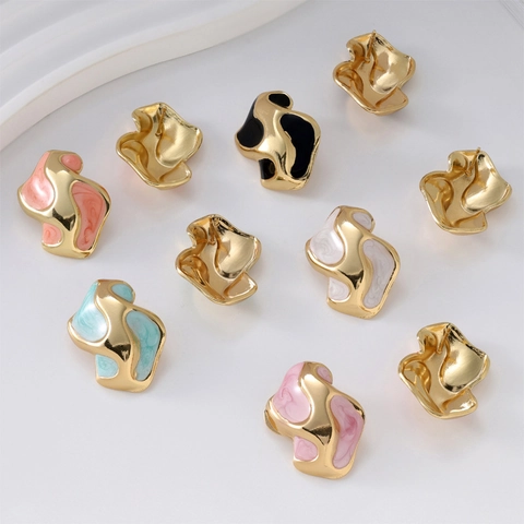 Vintage Stainless Steel Hollow Oval Line Earrings For Women Minimalist Geometric Marble Pattern Drip Oil Stud Earrings
