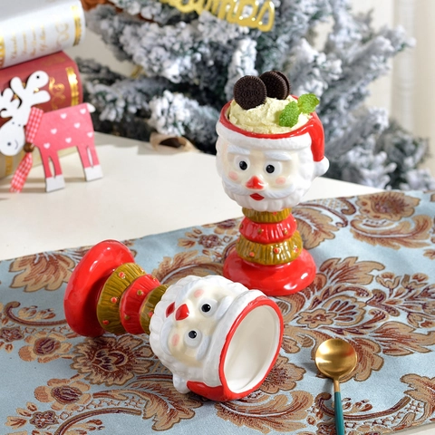 Santa Claus Keramik Kelch Desserttasse Eisbecher 3D Relief Design Feiertagsparty Kreatives Trinkgeschirr Geschenkbox Enthalten