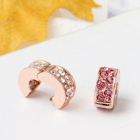 Rose Gold Plated Alloy DIY Charm Bead With Sparkling Zirconia For Snake Chain Bracelet Jewelry Making Findings
