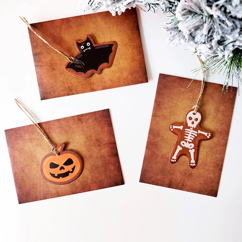 Halloween Gift Tags Paper Cartoon Biscuit Style Pumpkin Ghost Bat Skull Hanging Decorations Holiday Party Favor