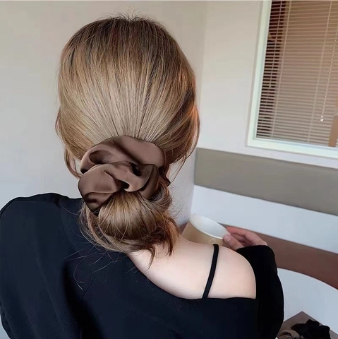 Elastico Per Capelli Grande In Raso Texture Raso Elastico Stile Francese Elegante Colore Solido Per Donne