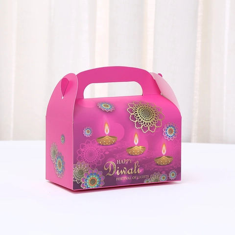 Tragbare Diwali Festival Geschenkboxen Traditioneller Pfauendruck Weißer Karton Süße Kuchen Handgehaltene Geschenkverpackung