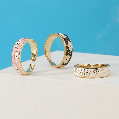 Evil Eye Verstellbarer Offener Ring Kupfer Vergoldet Emaille Bunter Böhmischer Schmuck Für Damen