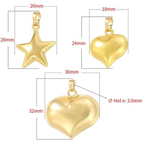 Colgantes De Corazón Y Estrella Cobre Bañado En Oro Plata Superficie Lisa Minimalista Retro Dijes Para Joyería