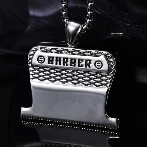 Collana Pendente Lama Tagliacapelli Barbiere Acciaio Inossidabile Inciso BARBER Punk Hip Hop Gioielli Da Uomo Unisex
