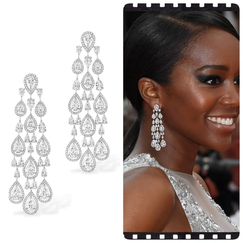 Luxus Kupfer Zirkonia Quaste Ohrhänger Elegant Lange Gestufte Tränenform Bankett Hochzeit Ohrringe Für Damen Schmuck