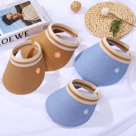 Kids Straw Sun Visor Hat And Daisy Crossbody Bag Woven Paper Breathable Summer Beach Vacation Accessories For Girls