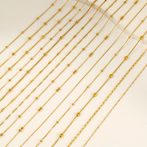Minimalist 18K Gold Plated Stainless Steel Necklace Chain For Women Bead Snake Lip Cross Chain Adjustable Fashion Jewelry