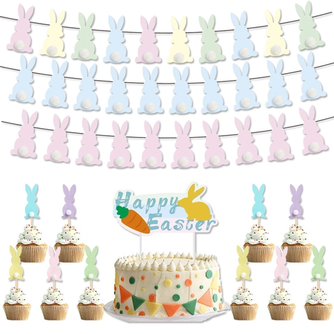 Pasqua Coniglio Carota Banner Cake Topper Decorazioni Carta Cartone Forniture Per Feste Buona Pasqua Ornamento