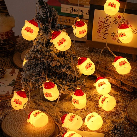 Christmas LED String Lights Santa Claus Snowman Train Hat Shapes Battery USB Solar Powered Holiday Tree Home Decoration