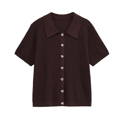 Women Knitted Ribbed Short Sleeve Polo Neck Button Up Top And High Waist Wide Leg Pants Casual Solid Color Outfits