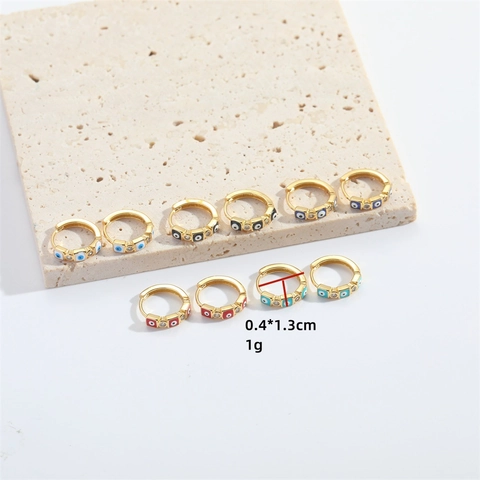 Pendientes de Aro Ojo Turco Vintage Cobre Chapado en Oro Micro Incrustaciones Circonia Esmalte Pendientes Huggie Mujer