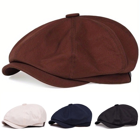 Retro Newsboy Cap Octagonal Hat Cotton Blend Breathable Sun Protection British Style For Men Women Casual Solid Color