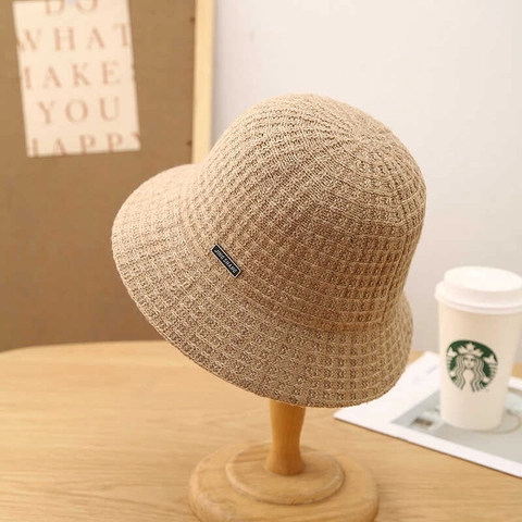 Women Knitted Bucket Hat Waffle Grid Soft Warm Foldable Fisherman Cap Sun Protection Casual Versatile Fashion Solid Color