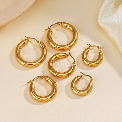 Pendientes De Aro Gruesos Chapados En Oro 18K Acero Inoxidable Minimalista Retro Francés Joyas Para Mujeres