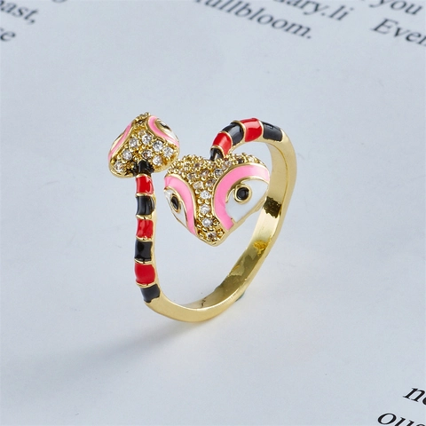 Hart Slang Boze Oog Open Ring Koper Verguld Kleurrijke Emaille Micro Pave Zirkonia Verstelbaar Mode Boho Voor Vrouwen