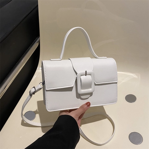 Women Retro PU Leather Small Square Bag Large Buckle Flap Shoulder Crossbody Handbag Minimalist Fashion For Daily Use