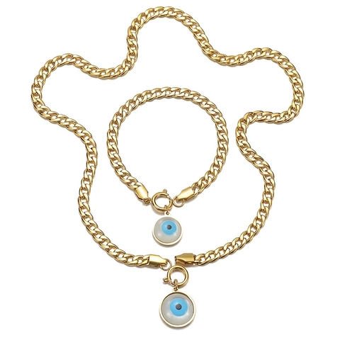 Evil Eye Edelstahl Halskette Und Armband Schmuck Goldfarben Kubanische Kette Hip Hop