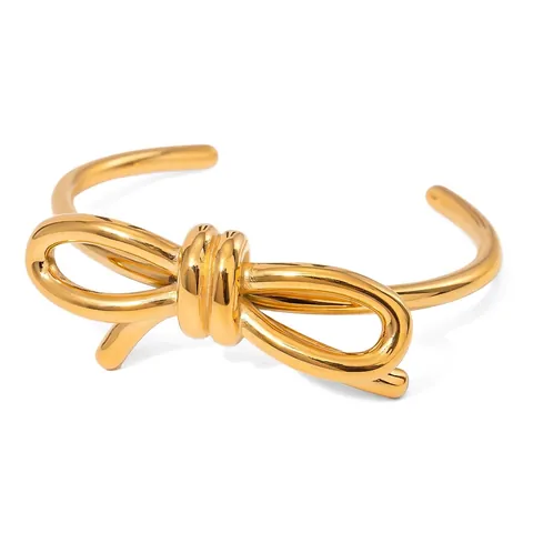 Bracciale Rigido Aperto Con Fiocco Acciaio Inossidabile Placcato Oro Design A Nodo Gioielli Eleganti Minimalisti Da Donna