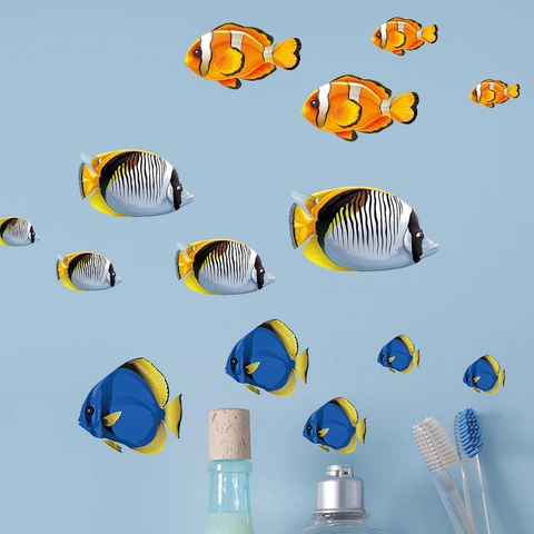 Tropische Fische Ozean Thema PVC Wandaufkleber Selbstklebende Wasserdichte Toiletten Fensteraufkleber Für Badezimmer Deko