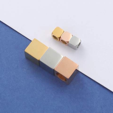 Stainless Steel Square Spacer Beads DIY Jewelry Making Cube Findings Metal Accessories