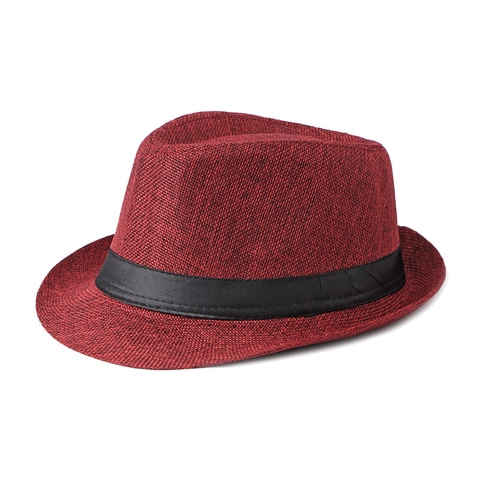 Klassieke Britse Retro Geweven Linnen Fedora Hoed Korte Rand Met Zwart Lint Zonbescherming Uniseks Accessoire