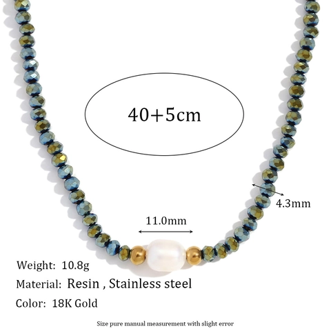 Faceted Crystal Beaded Necklace With Artificial Baroque Pearl And Stainless Steel Accents For Women Retro Boho Style Jewelry
